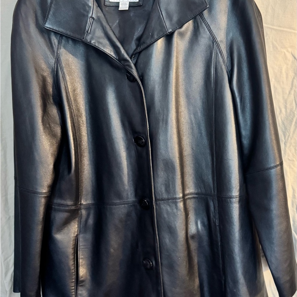 Elegant Black Leather Women's Coat